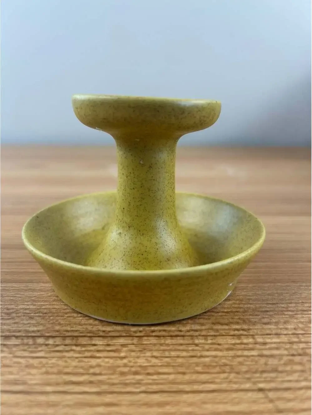 Pigeon Forge Pottery Yellow Mottled Glaze Pedestal Vase With Dish 3